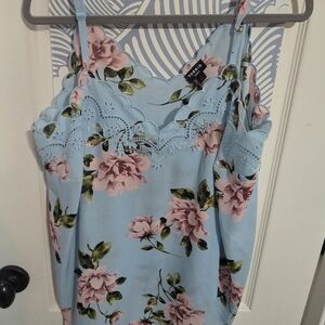 Torrid Blue Floral Scalloped Eyelet Camisole